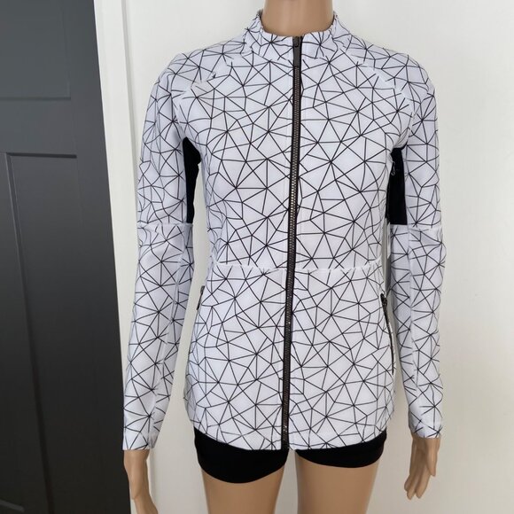 Karma Athletics White & Black Geometric Full-Zip Womens Jacket Lightweight Activ - Picture 3 of 16